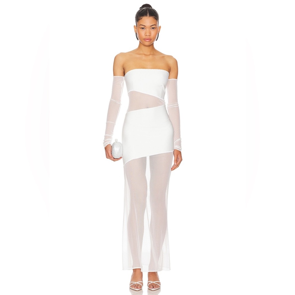 NWT Lama Jouni Revolve Long Sleeve Cut Out Mesh Dress White maxi sheer beach